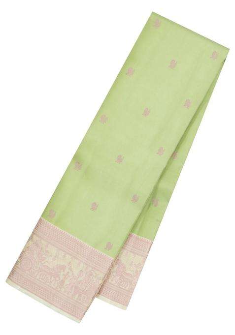Pista Green Handloom Kanchipuram Silk Saree With Silk Thread Butta Border With Buttas And Brocade Design For Women
