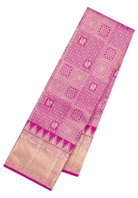 Pink Handloom Kanchipuram Bridal Silk Saree With Zari Motifs With Buttas And Brocade Design For Women