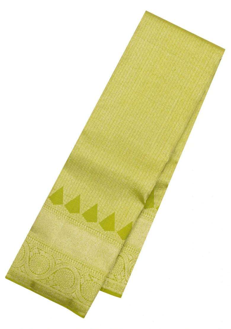Light Green Handloom Kanchipuram Bridal Silk Saree With Zari Motifs With Buttas And Brocade Design For Women - Indya