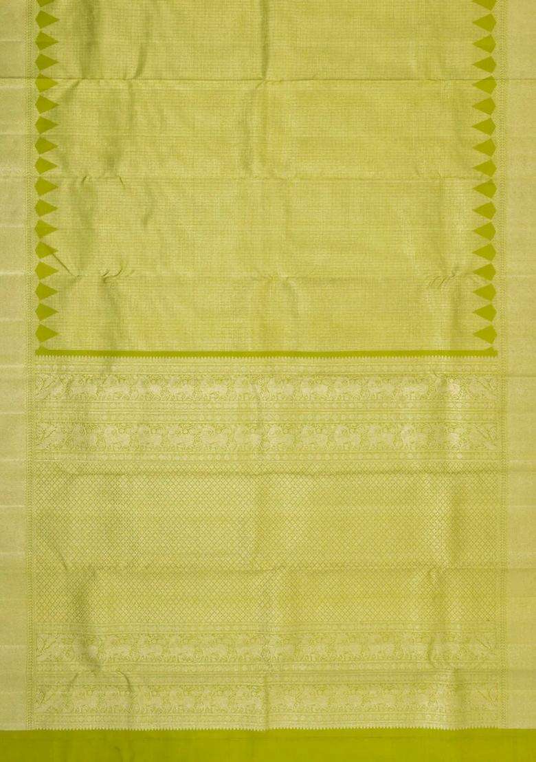 Light Green Handloom Kanchipuram Bridal Silk Saree With Zari Motifs With Buttas And Brocade Design For Women - Indya