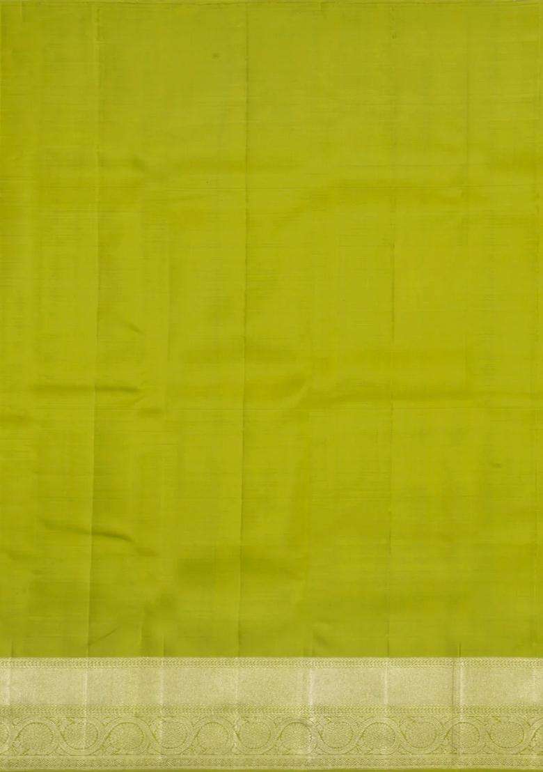 Light Green Handloom Kanchipuram Bridal Silk Saree With Zari Motifs With Buttas And Brocade Design For Women - Indya