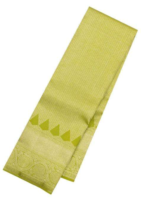 Light Green Handloom Kanchipuram Bridal Silk Saree With Zari Motifs With Buttas And Brocade Design For Women