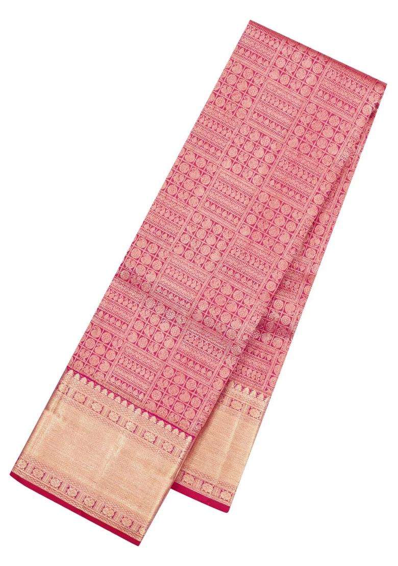 Pink Handloom Kanchipuram Bridal Silk Saree With Zari Motifs With Buttas And Brocade Design For Women - Indya