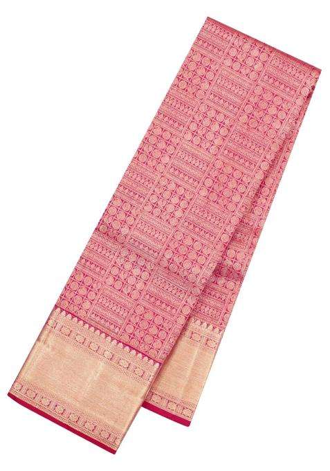 Pink Handloom Kanchipuram Bridal Silk Saree With Zari Motifs With Buttas And Brocade Design For Women