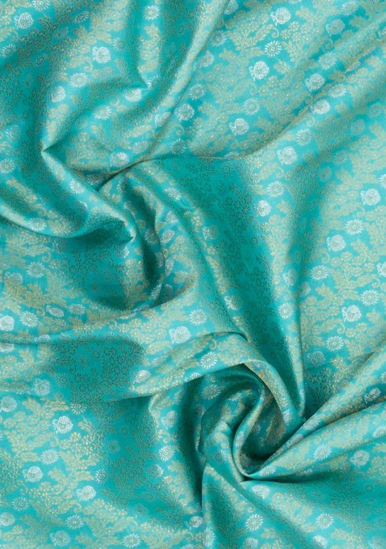 Turquoise Handloom Korvai Kanchipuram Bridal Silk Saree With Zari Motifs With Korvai And Temple Border Design For Women - Indya