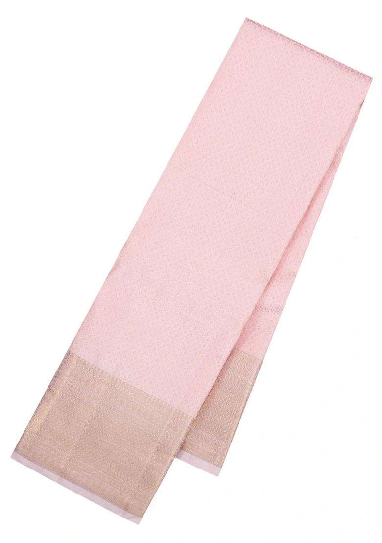 Baby Pink Handloom Kanchipuram Bridal Silk Saree With Zari Motifs With Buttas And Brocade Design For Women - Indya