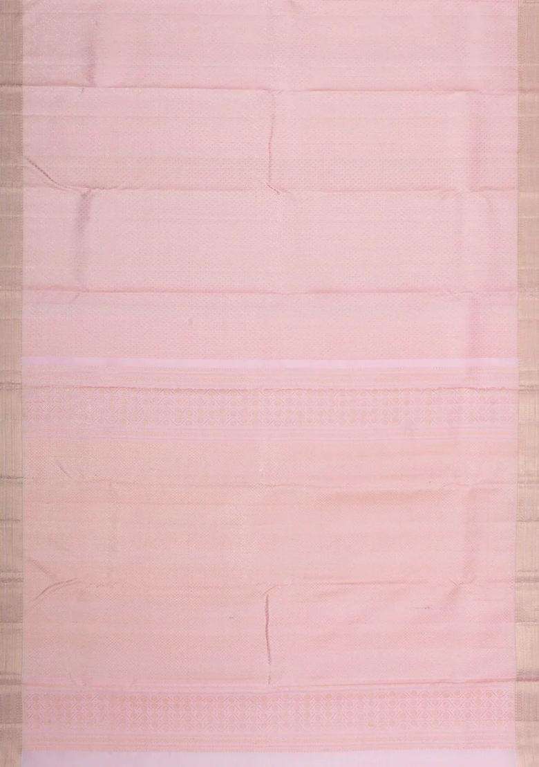 Baby Pink Handloom Kanchipuram Bridal Silk Saree With Zari Motifs With Buttas And Brocade Design For Women - Indya