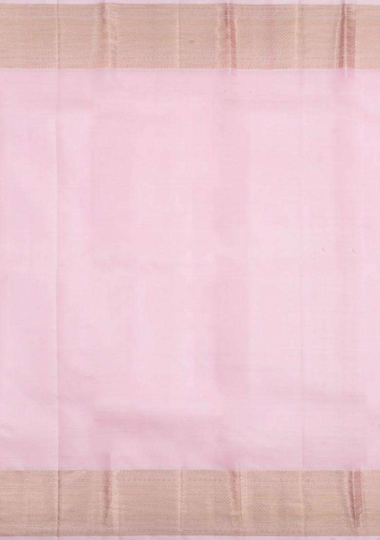Baby Pink Handloom Kanchipuram Bridal Silk Saree With Zari Motifs With Buttas And Brocade Design For Women - Indya