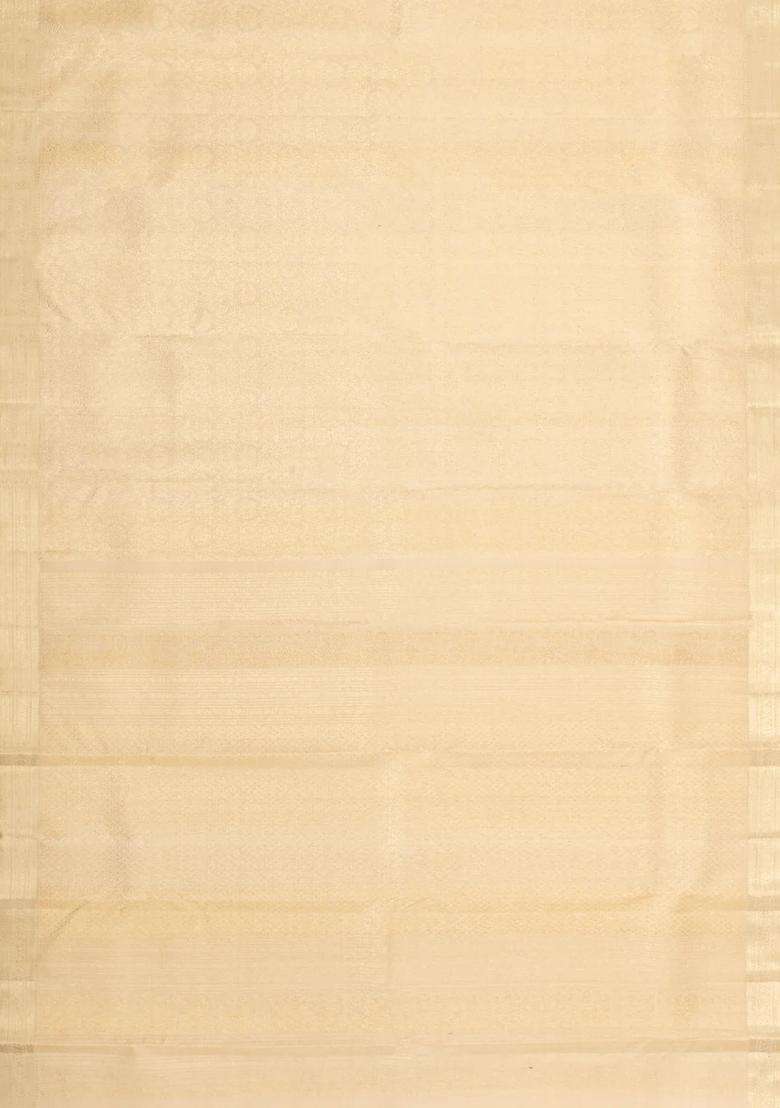 Cream Handloom Kanchipuram Bridal Silk Saree With Zari Motifs With Buttas And Brocade Design For Women - Indya