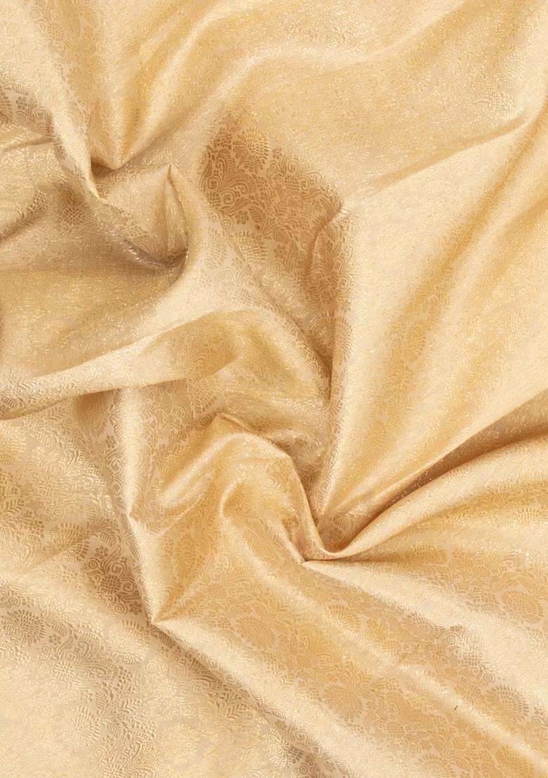 Cream Handloom Kanchipuram Bridal Silk Saree With Zari Motifs With Buttas And Brocade Design For Women - Indya