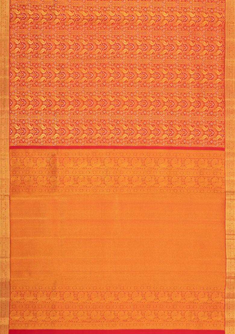 Maroon Handloom Kanchipuram Bridal Silk Saree With Zari Motifs With Buttas And Brocade Design For Women - Indya