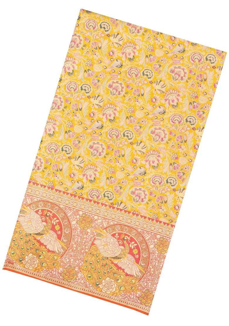 Gold Handloom Kanchipuram Bridal Silk Saree With Contrast Meena Border With Buttas And Brocade Design For Women - Indya