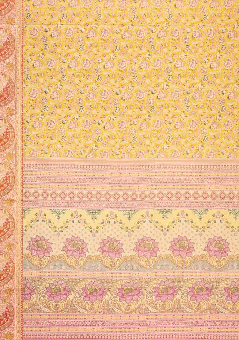 Gold Handloom Kanchipuram Bridal Silk Saree With Contrast Meena Border With Buttas And Brocade Design For Women - Indya