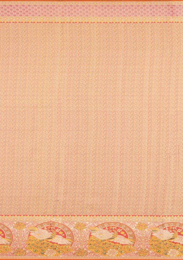 Gold Handloom Kanchipuram Bridal Silk Saree With Contrast Meena Border With Buttas And Brocade Design For Women - Indya