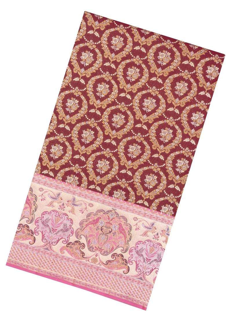 Maroon Handloom Kanchipuram Bridal Silk Saree With Contrast Meena Border With Buttas And Brocade Design For Women - Indya