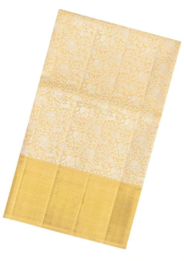 Gold Handloom Kanchipuram Tissue Silk Saree With Vanasingaram Motifs With Buttas And Brocade Design For Women - Indya