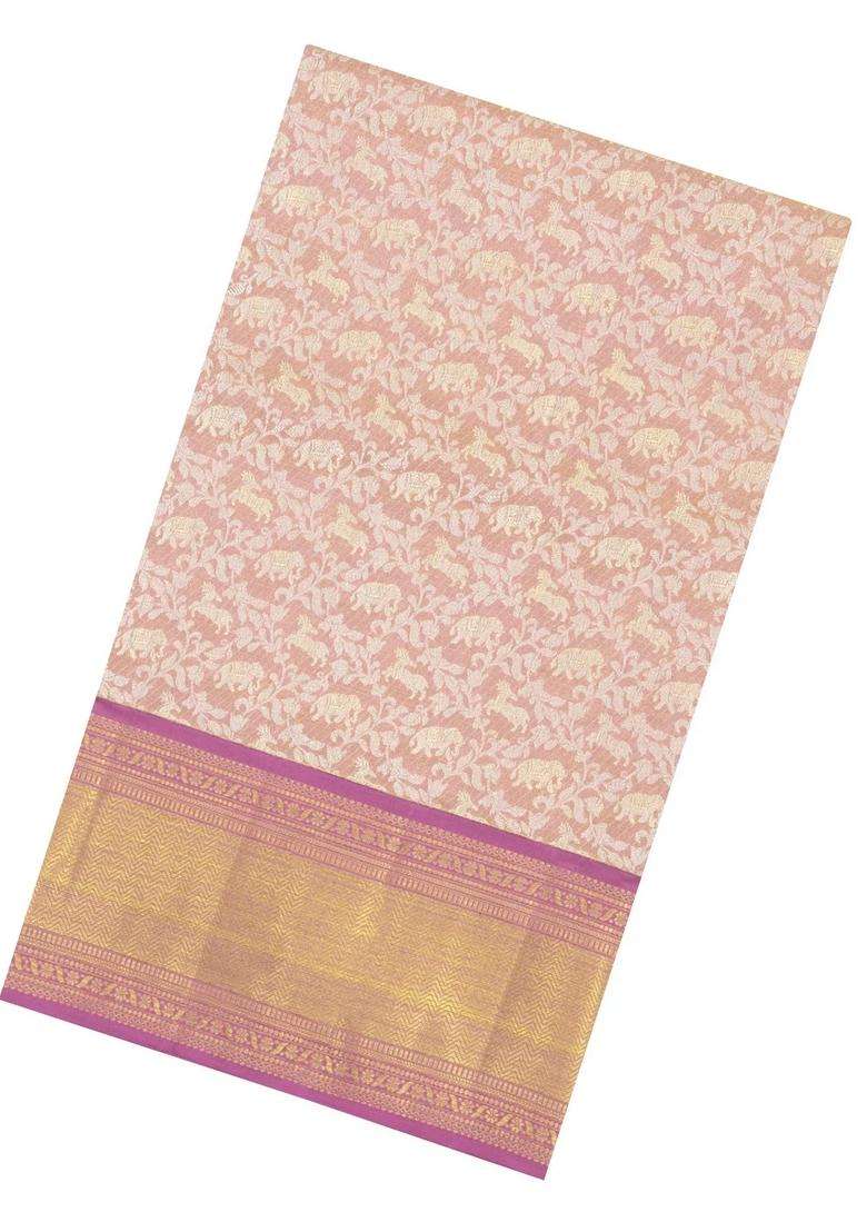 Dusty Pink Handloom Kanchipuram Tissue Silk Saree With Floral Motifs With Buttas And Brocade Design For Women - Indya