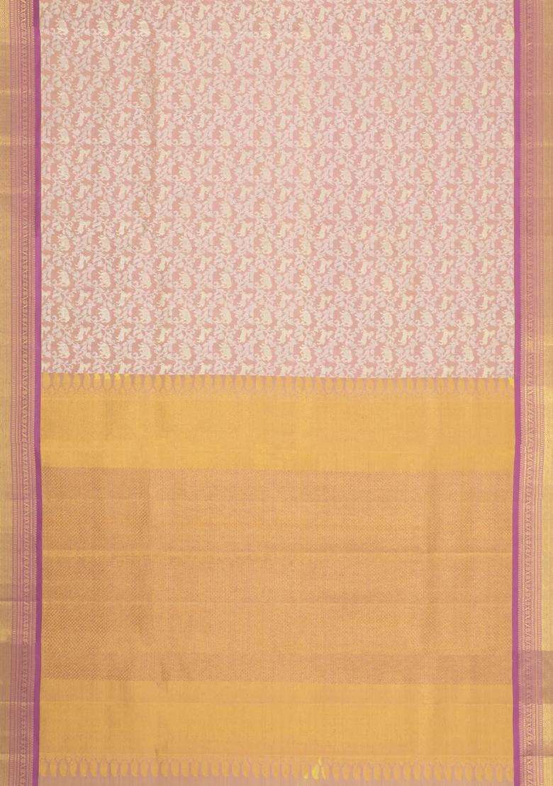 Dusty Pink Handloom Kanchipuram Tissue Silk Saree With Floral Motifs With Buttas And Brocade Design For Women - Indya