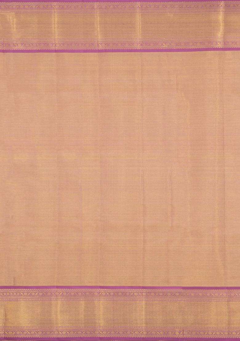 Dusty Pink Handloom Kanchipuram Tissue Silk Saree With Floral Motifs With Buttas And Brocade Design For Women - Indya