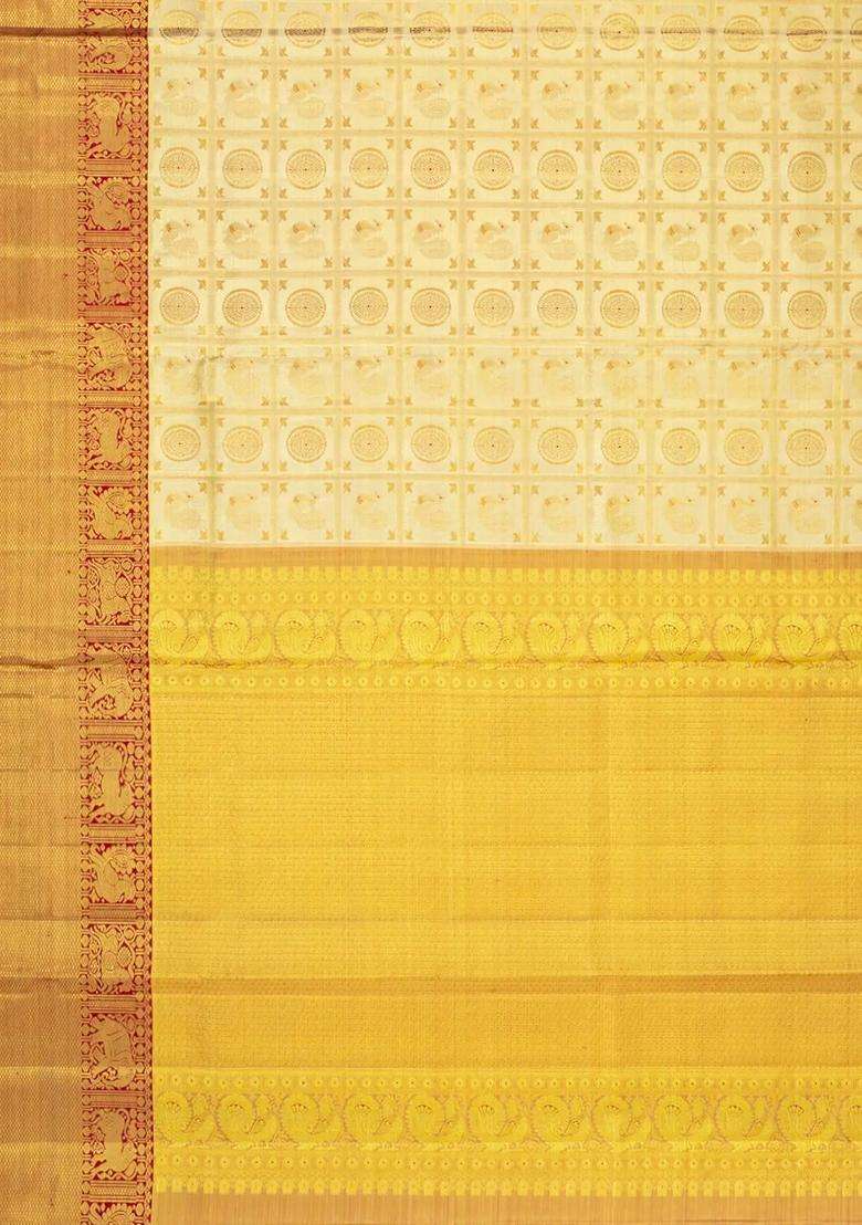 Gold Handloom Kanchipuram Tissue Silk Saree With Annam Motifs With Buttas And Brocade Design For Women - Indya