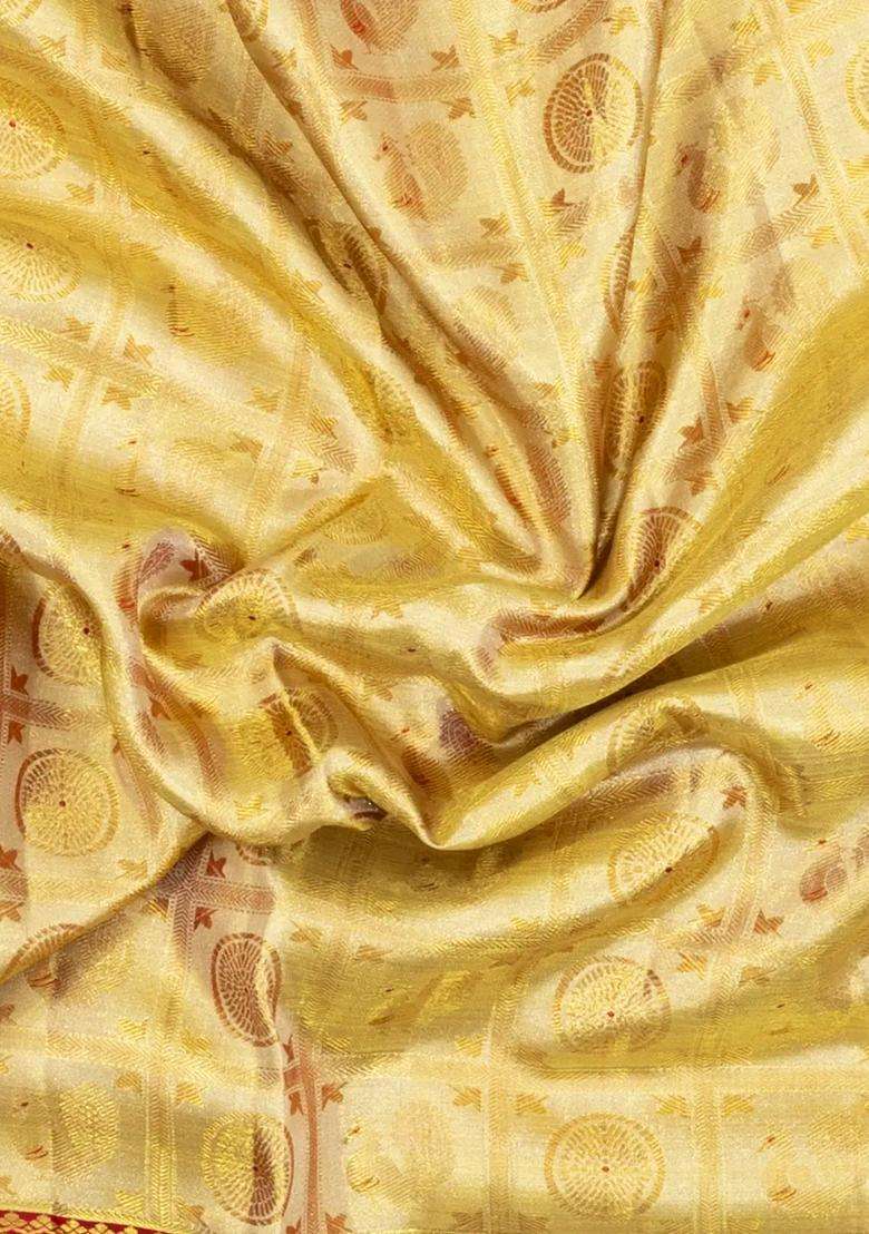Gold Handloom Kanchipuram Tissue Silk Saree With Annam Motifs With Buttas And Brocade Design For Women - Indya