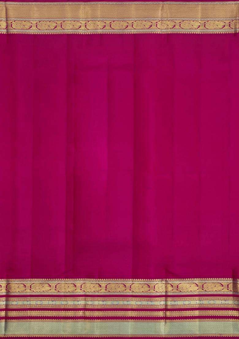 Baby Pink Handloom Korvai Kanchipuram Silk Saree With Zari Checks Buttas With Korvai And Temple Border Design For Women - Indya