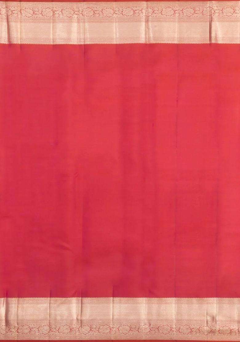 Peach Pink Handloom Kanchipuram Bridal Silk Saree With Floral Zari Motifs With Buttas And Brocade Design For Women - Indya
