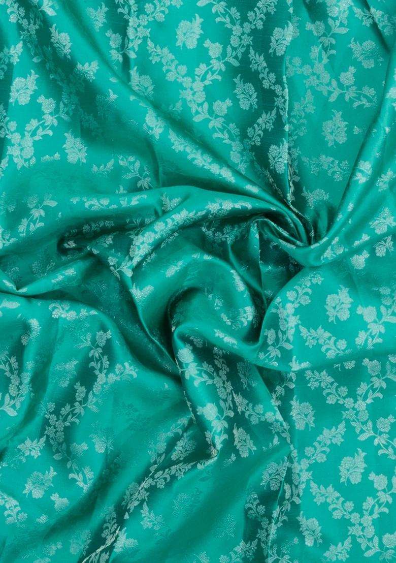 Cyan Handloom Kanchipuram Bridal Silk Saree With Floral Zari Motifs With Buttas And Brocade Design For Women - Indya