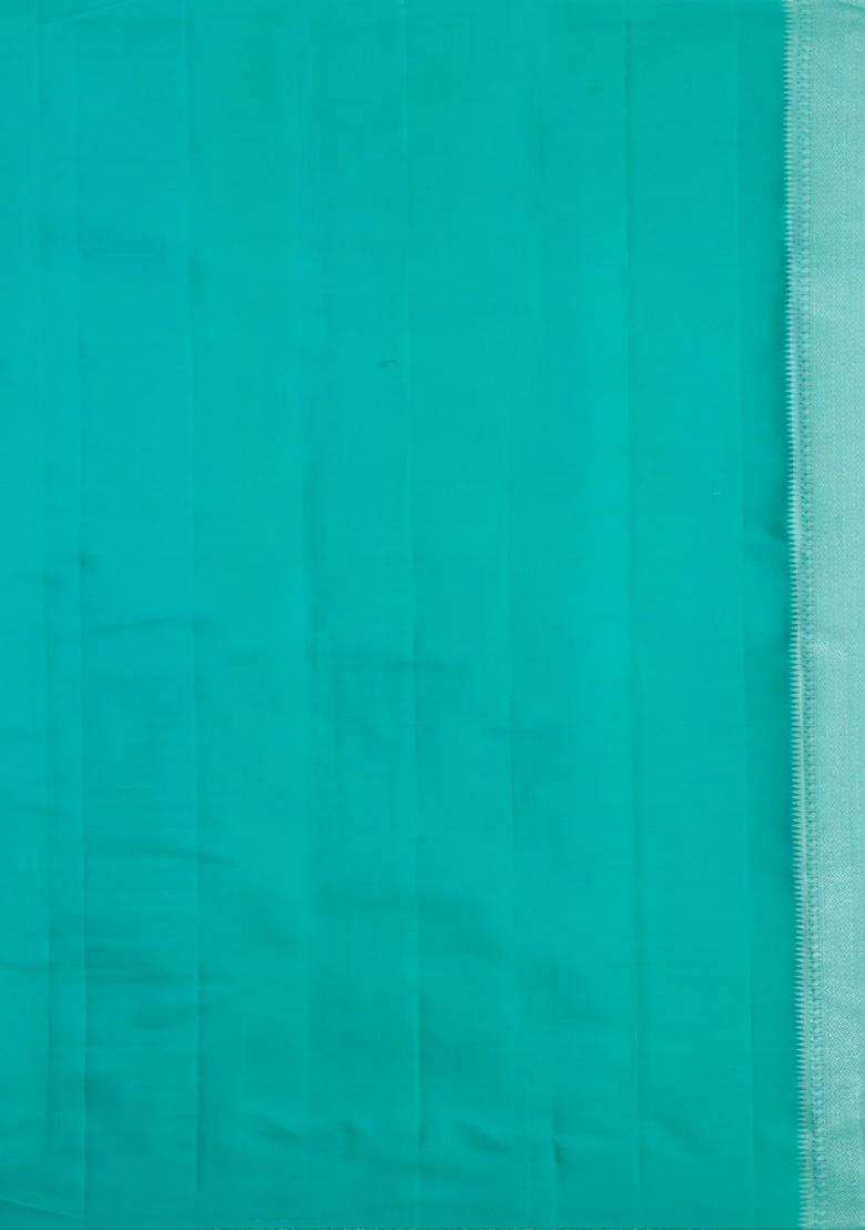 Cyan Handloom Kanchipuram Bridal Silk Saree With Floral Zari Motifs With Buttas And Brocade Design For Women - Indya