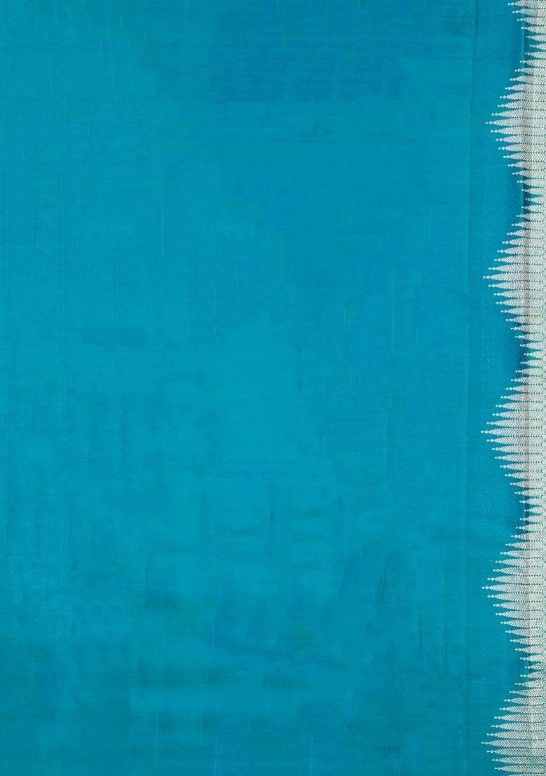 Cyan Blue Handloom Kanchipuram Bridal Silk Saree With Annam Zari Motifs With Buttas And Brocade Design For Women - Indya