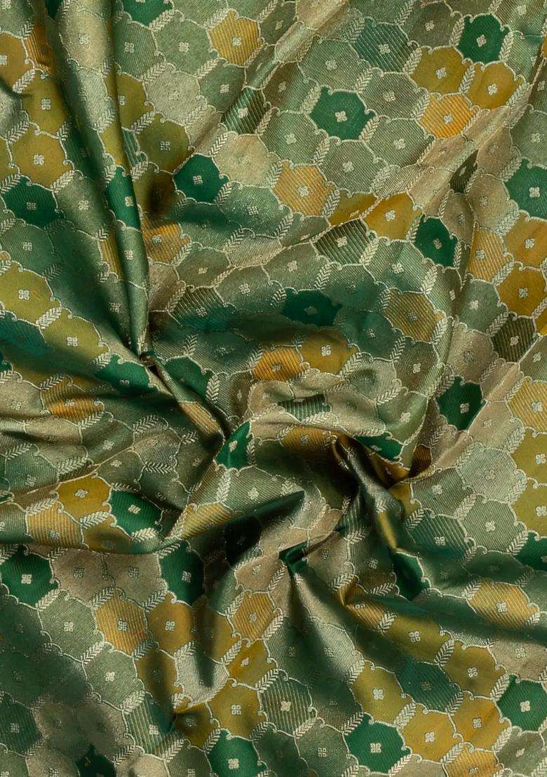 Dark Green Handloom Kanchipuram Bridal Silk Saree With Meena Motifs With Buttas And Brocade Design For Women - Indya