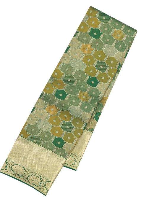 Dark Green Handloom Kanchipuram Bridal Silk Saree With Meena Motifs With Buttas And Brocade Design For Women