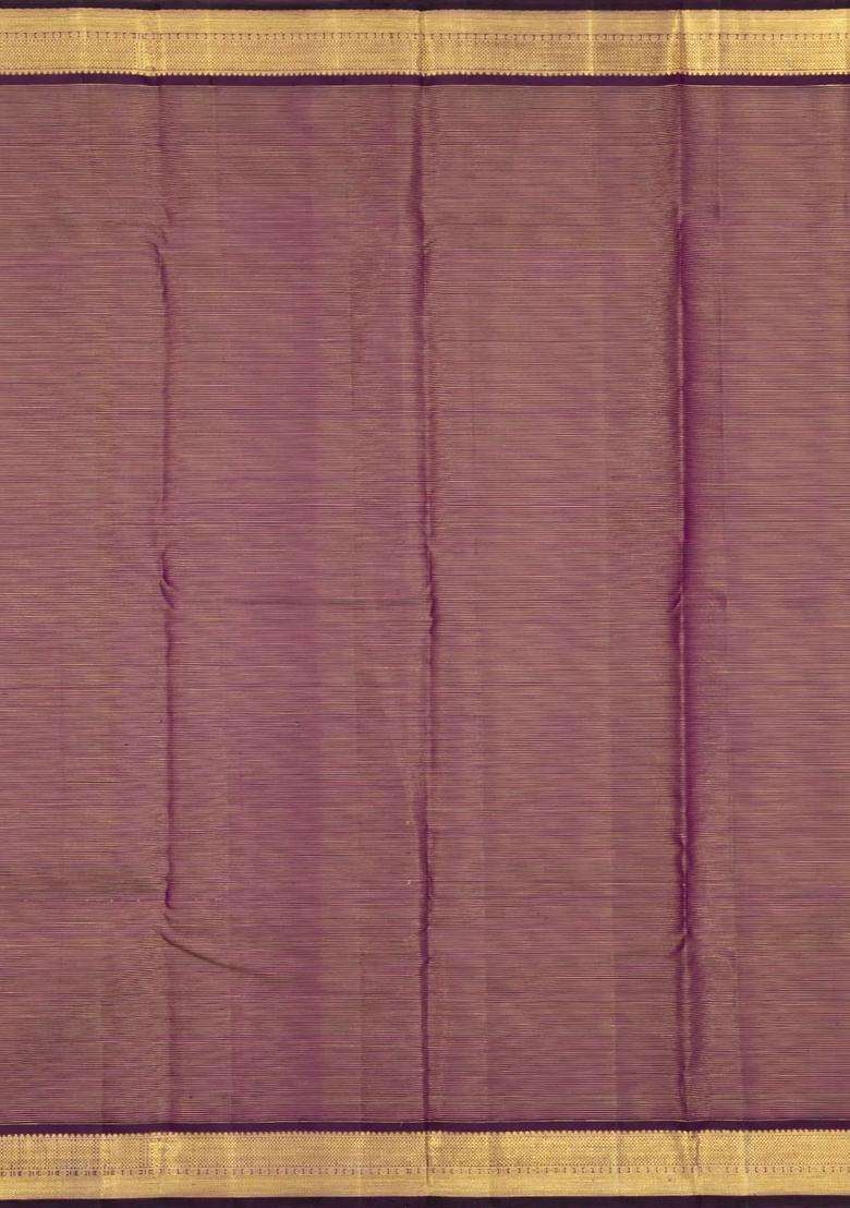 Dark Burgundy Handloom Kanchipuram Silk Saree With Zari Checks With Checks And Stripes Design For Women - Indya