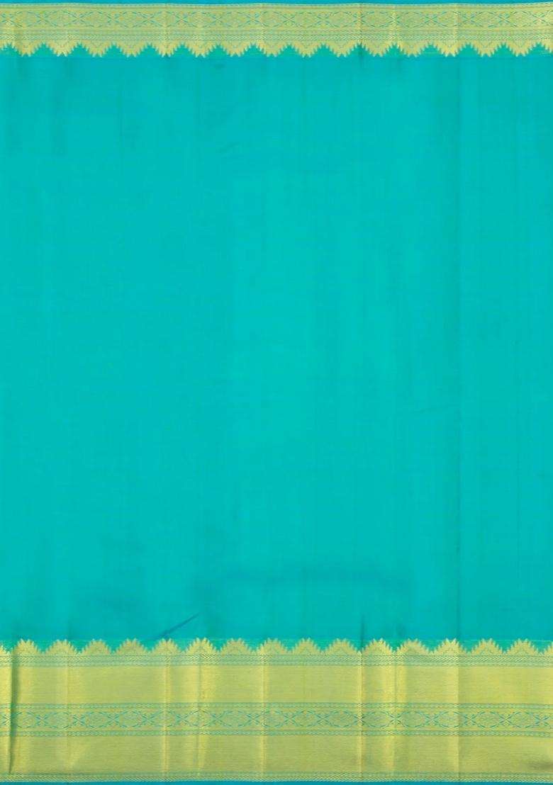 Neon Green Handloom Kanchipuram Silk Saree With Silk Checks With Checks And Stripes Design For Women - Indya