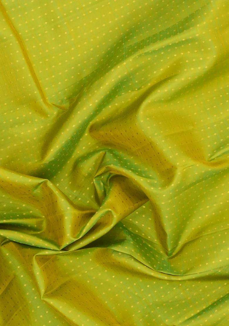 Neon Green Handloom Kanchipuram Silk Saree With Contrast Border With Buttas And Brocade Design For Women - Indya