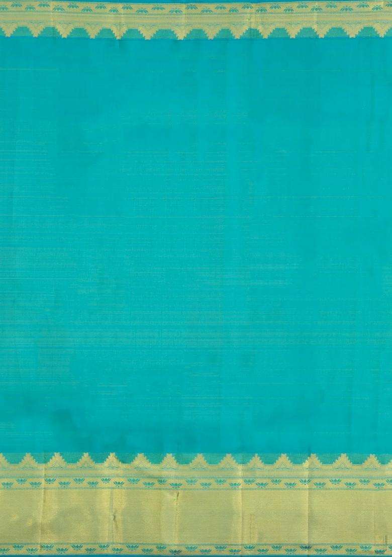 Neon Green Handloom Kanchipuram Silk Saree With Contrast Border With Buttas And Brocade Design For Women - Indya