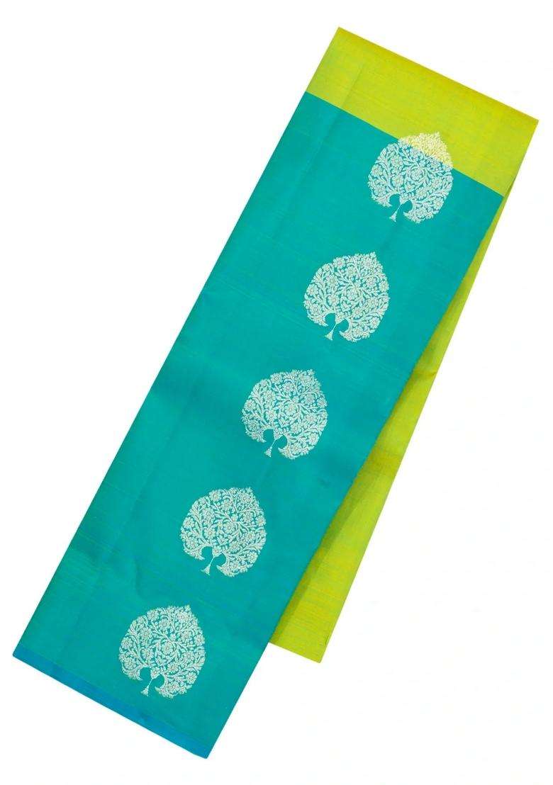 Neon Green Handloom Half Half Kanchipuram Silk Saree With Buttas With Buttas And Brocade Design For Women - Indya