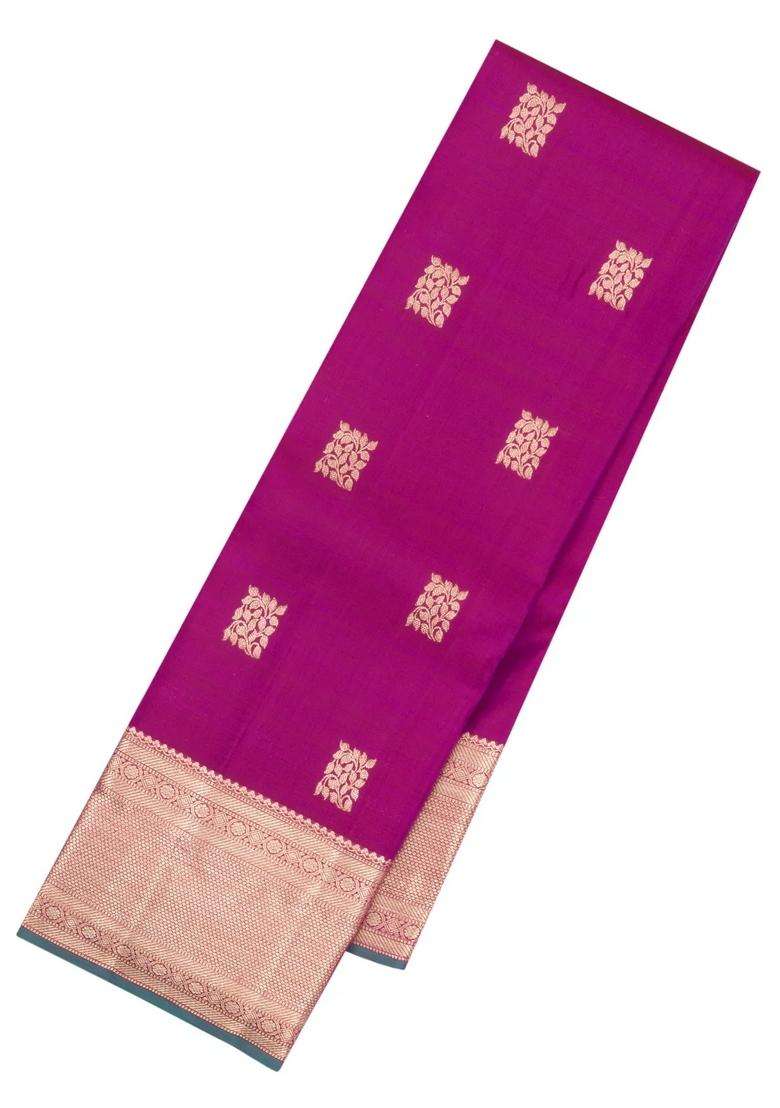 Magenta Handloom Kanchipuram Silk Saree With Buttas Zari Border With Buttas And Brocade Design For Women - Indya