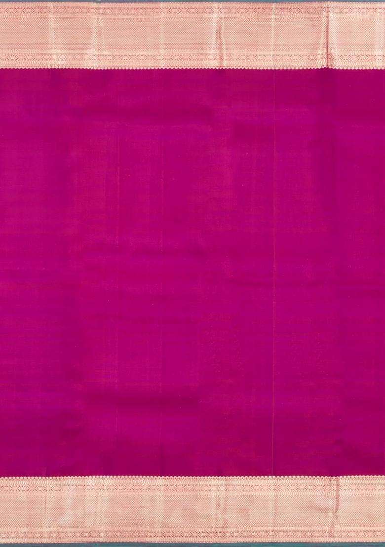 Magenta Handloom Kanchipuram Silk Saree With Buttas Zari Border With Buttas And Brocade Design For Women - Indya