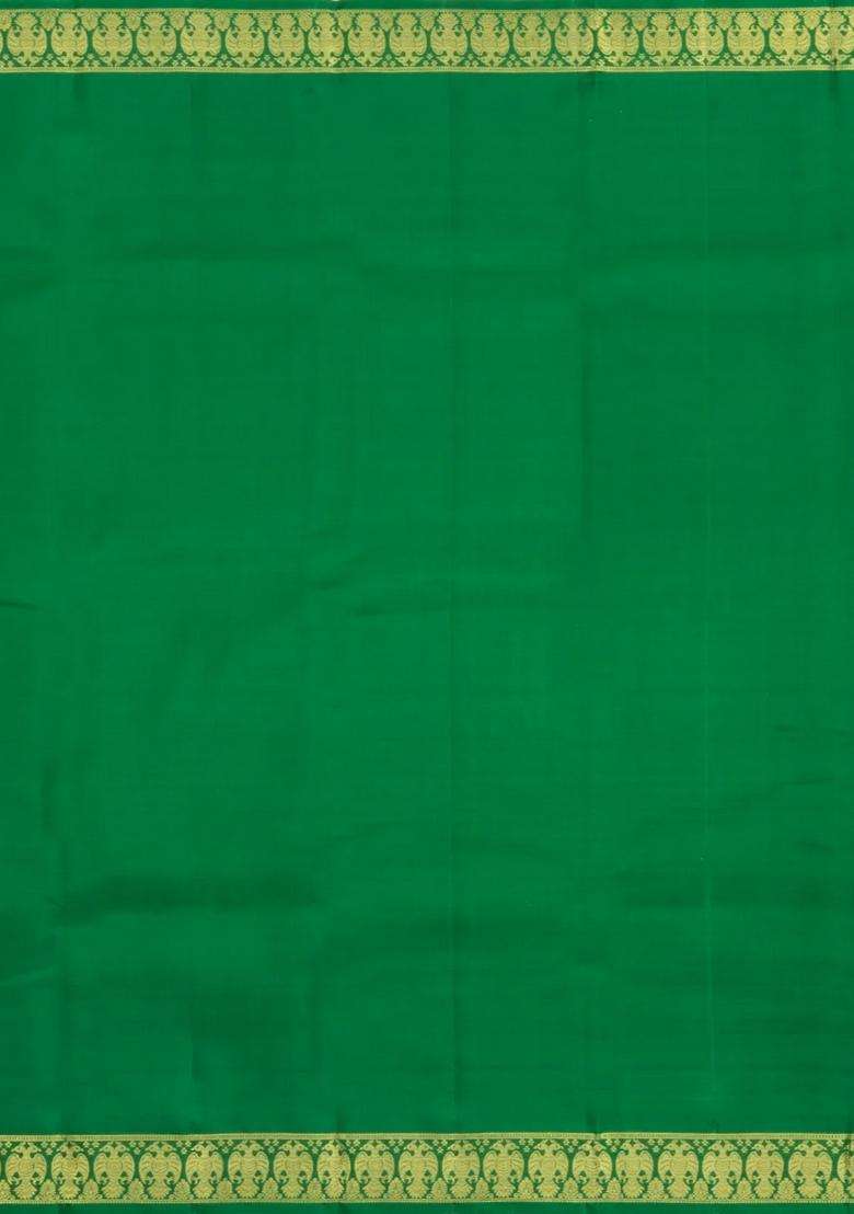 Red Handloom Kanchipuram Silk Saree With Buttas Zari Border With Buttas And Brocade Design For Women - Indya