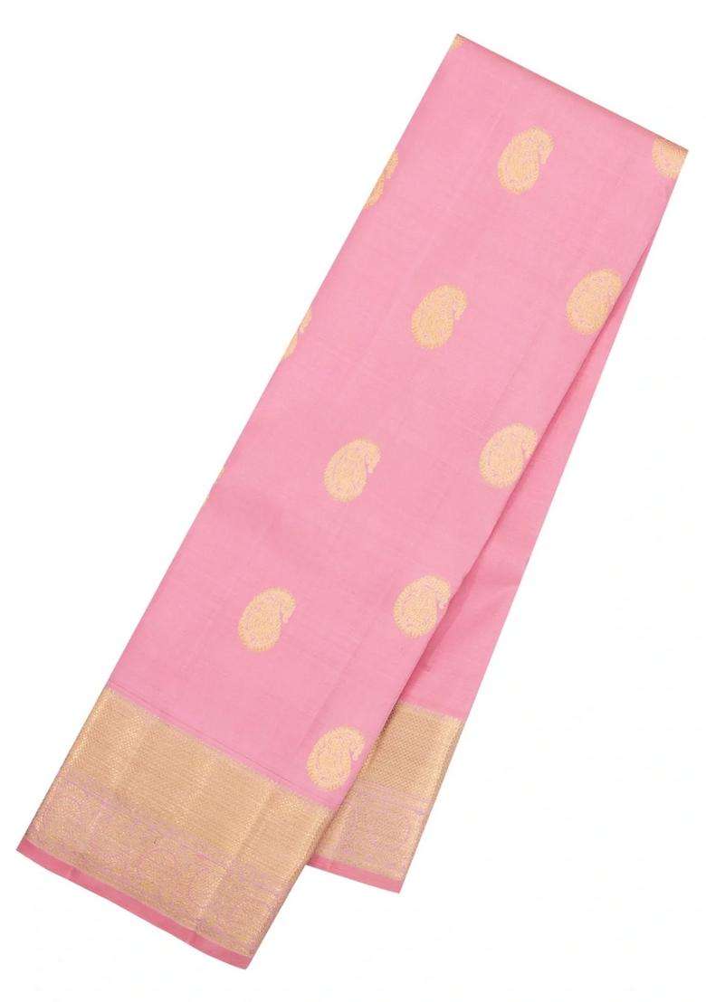 Baby Pink Handloom Kanchipuram Silk Saree With Annam Buttas With Buttas And Brocade Design For Women - Indya