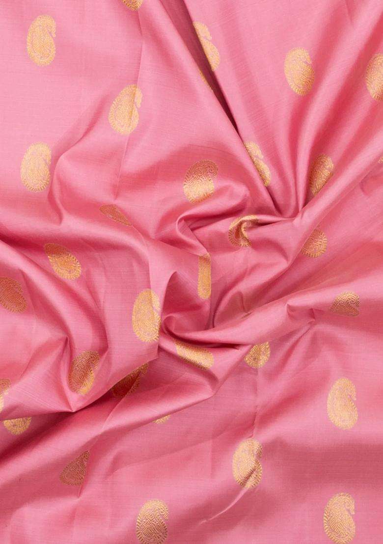 Baby Pink Handloom Kanchipuram Silk Saree With Annam Buttas With Buttas And Brocade Design For Women - Indya