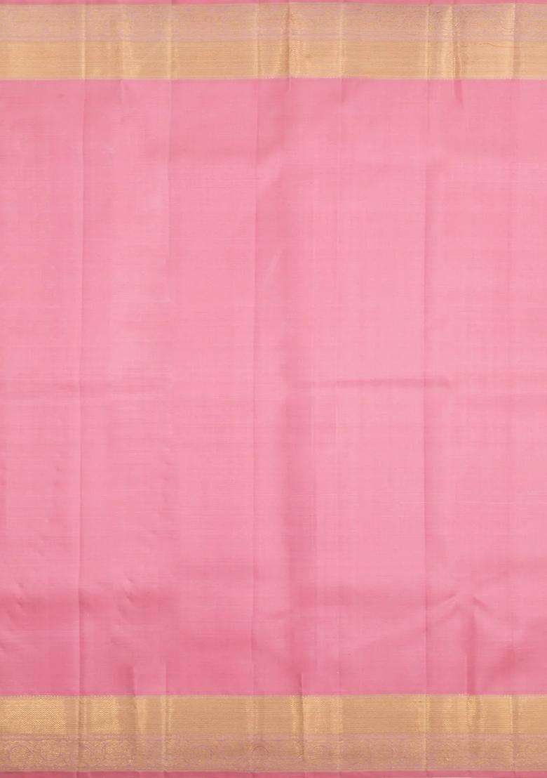 Baby Pink Handloom Kanchipuram Silk Saree With Annam Buttas With Buttas And Brocade Design For Women - Indya