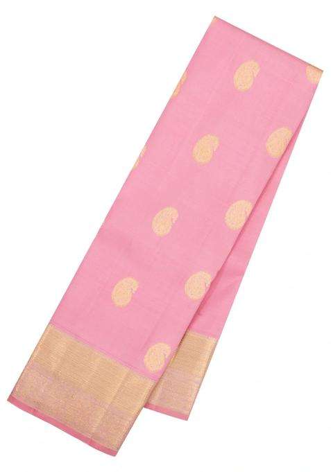 Baby Pink Handloom Kanchipuram Silk Saree With Annam Buttas With Buttas And Brocade Design For Women