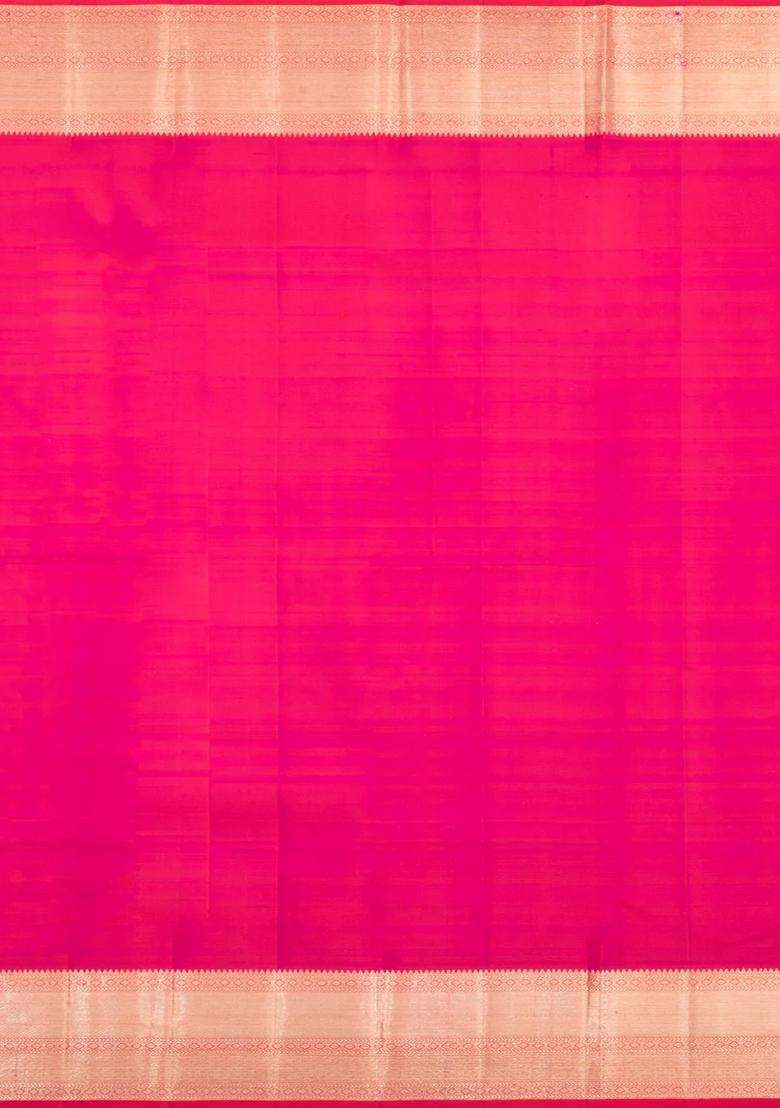 Hot Pink Handloom Kanchipuram Silk Saree With Zari Checks Buttas With Buttas And Brocade Design For Women - Indya