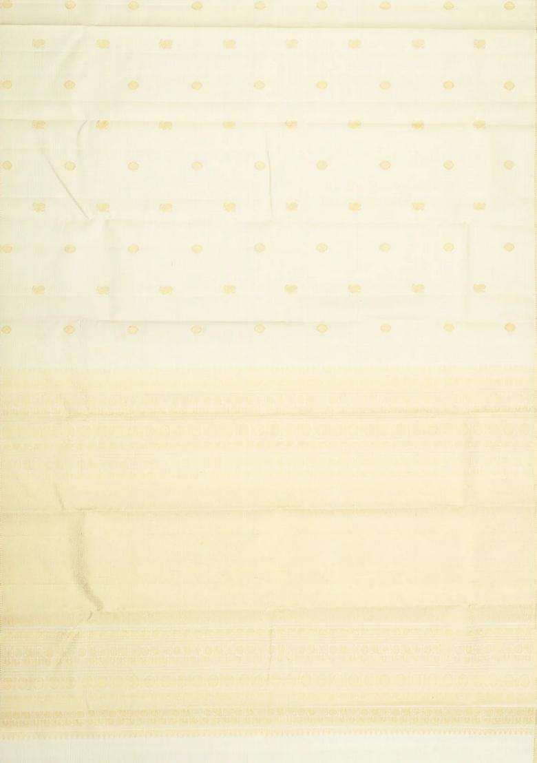Off White Handloom Kanchipuram Silk Saree With Vairaoosi Stripes With Checks And Stripes Design For Women - Indya