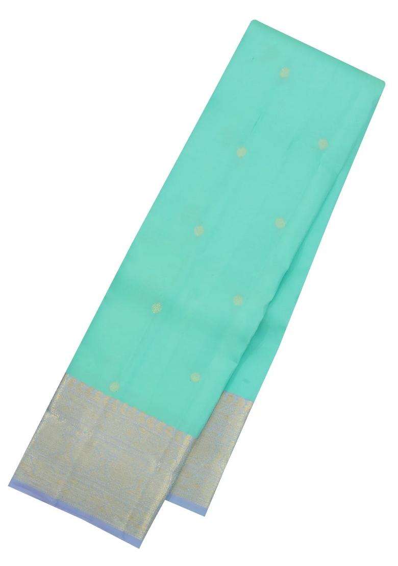 Turquoise Handloom Kanchipuram Silk Saree With Zari Buttas With Buttas And Brocade Design For Women - Indya