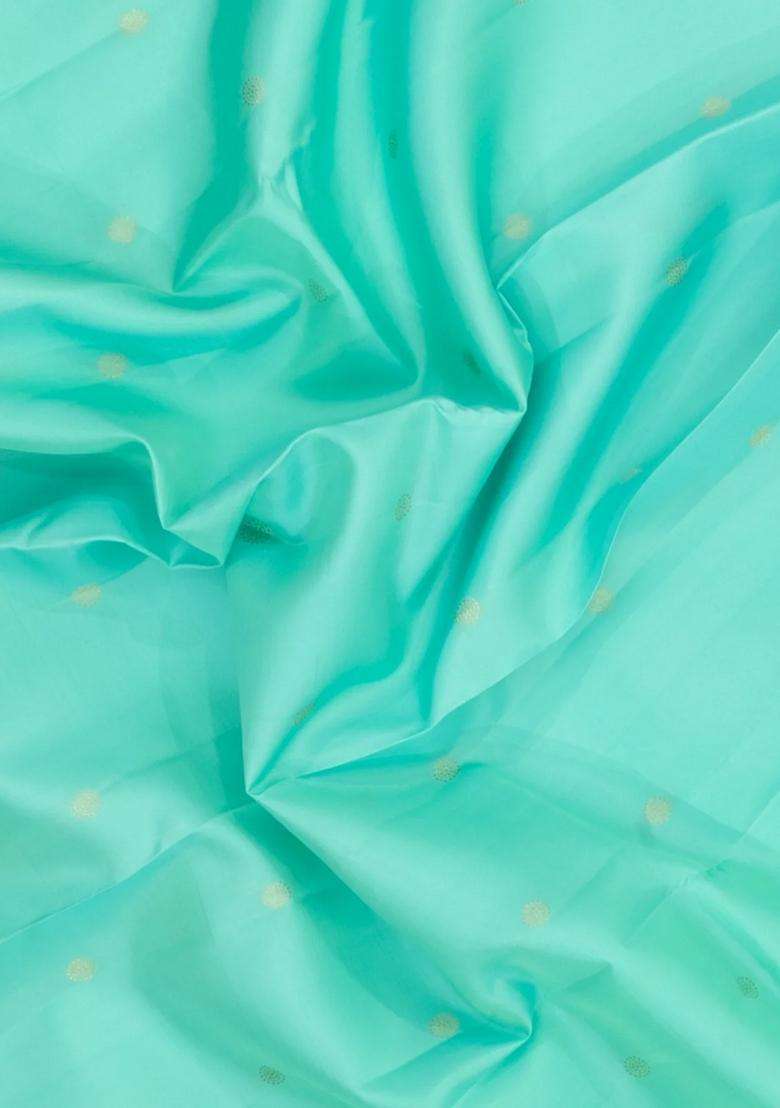 Turquoise Handloom Kanchipuram Silk Saree With Zari Buttas With Buttas And Brocade Design For Women - Indya