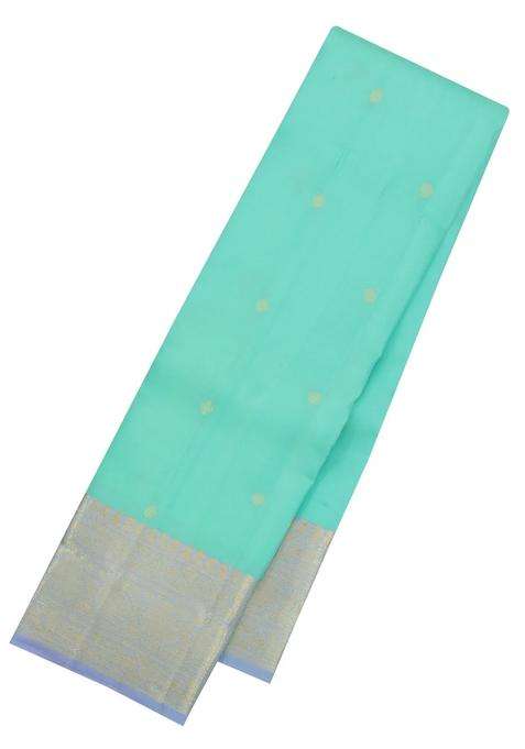 Turquoise Handloom Kanchipuram Silk Saree With Zari Buttas With Buttas And Brocade Design For Women