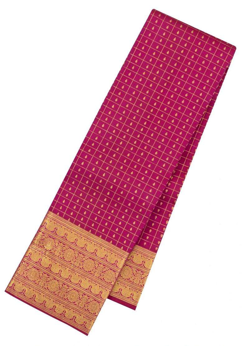 Crimson Handloom Kanchipuram Silk Saree With Zari Checks Buttas With Buttas And Brocade Design For Women - Indya